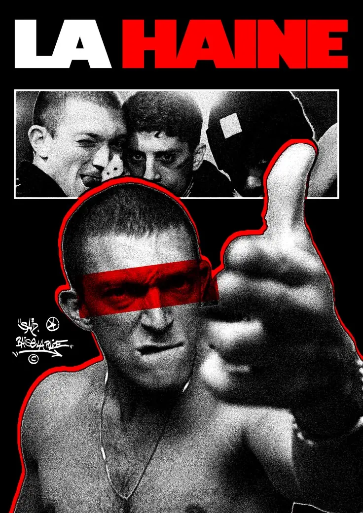 Плакат на филма „La Haine“: мъж сочи с пръст право към зрителя.
