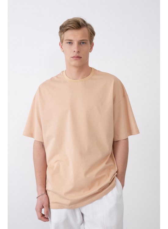 24/1 Basic Tshirt – Bej - Oversize Fit