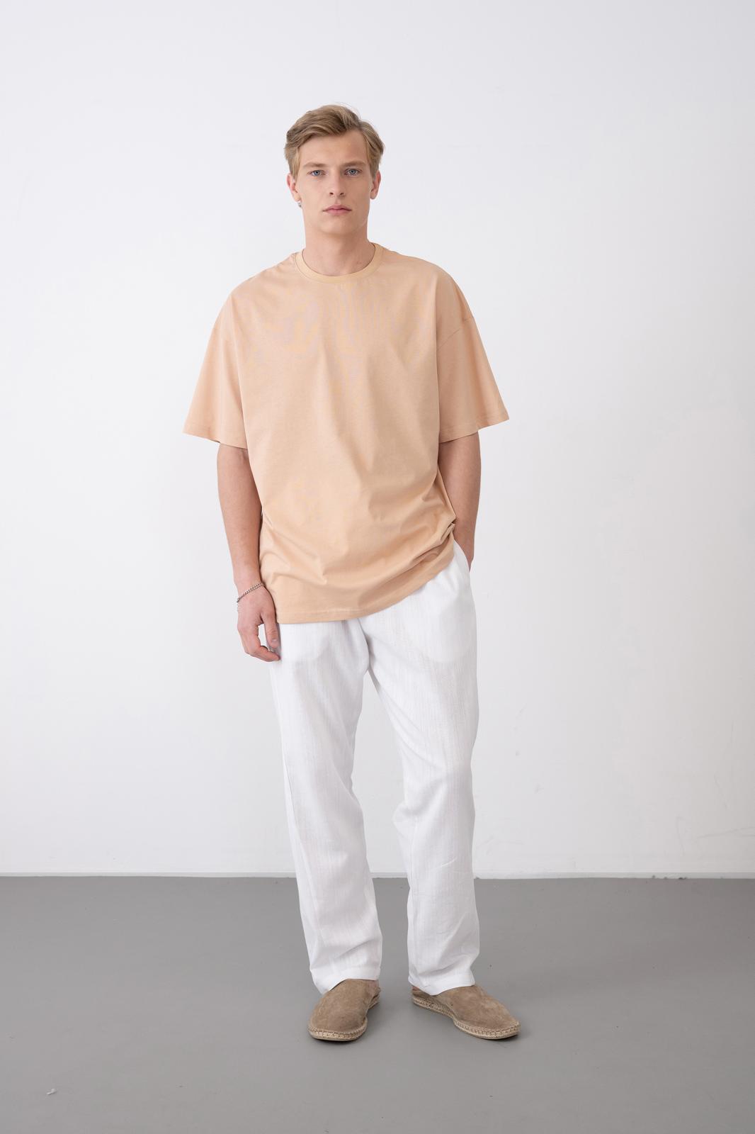 24/1 Basic Tshirt – Bej - Oversize Fit