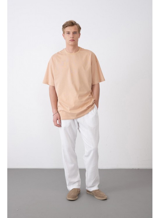 24/1 Basic Tshirt – Bej - Oversize Fit