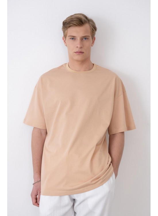 24/1 Basic Tshirt – Bej - Oversize Fit