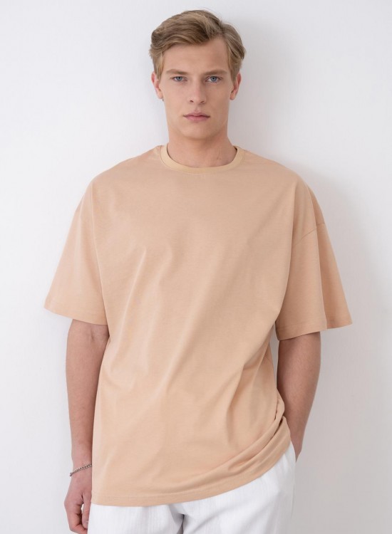 24/1 Basic Tshirt – Bej - Oversize Fit