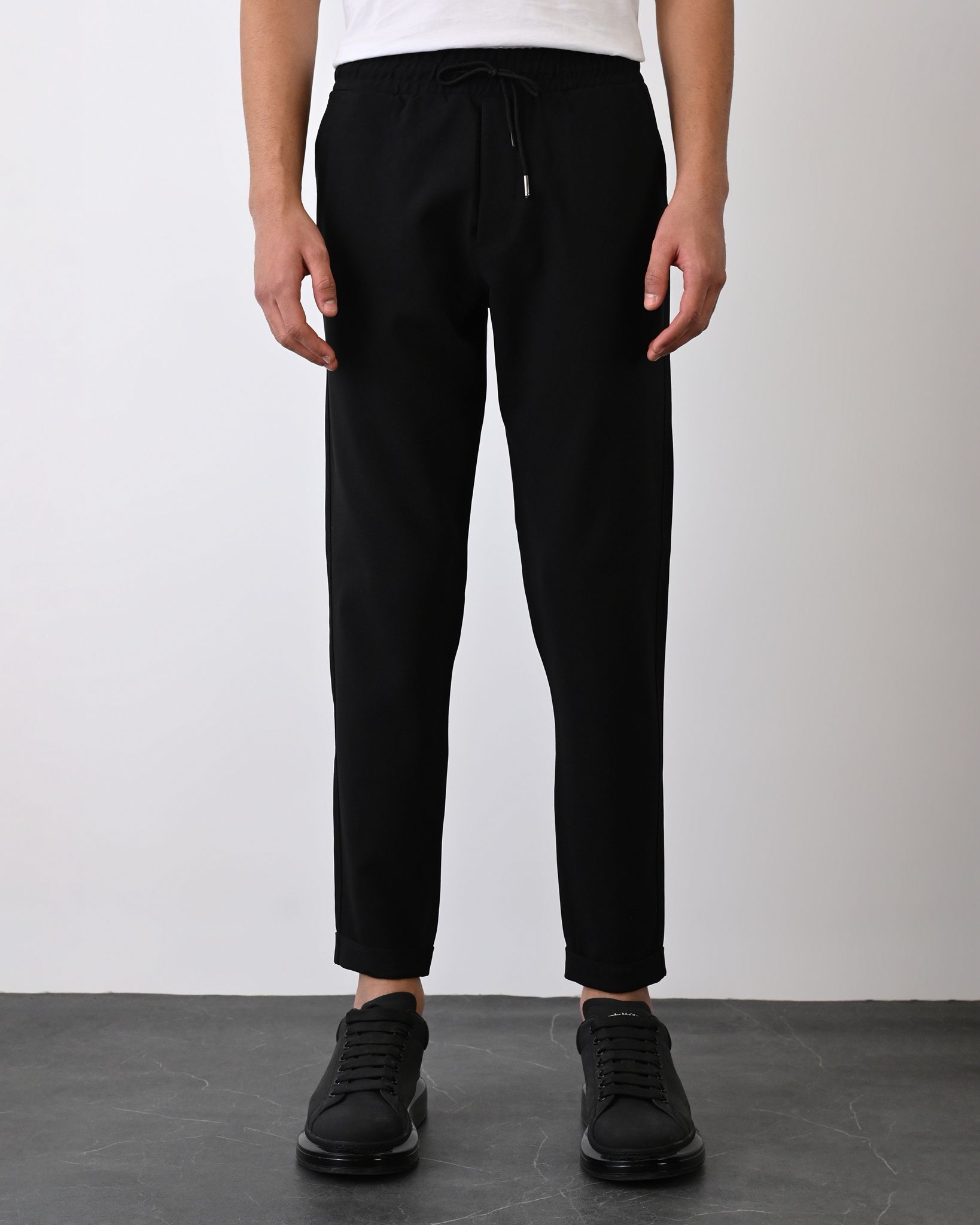 Dokuma Kumaş Likralı Jogger Pantolon – Siyah -  Boyfriend Fit