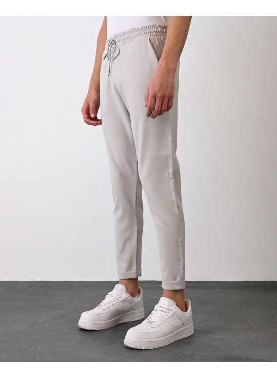 Dokuma Kumaş Likralı Jogger Pantolon – Gri -  Boyfriend Fit