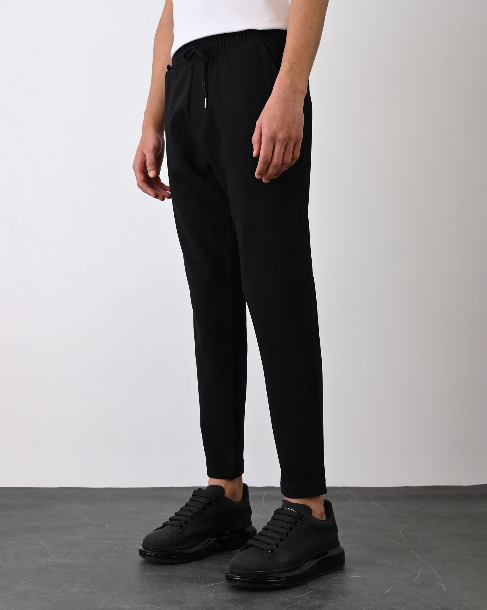 Dokuma Kumaş Likralı Jogger Pantolon – Siyah -  Boyfriend Fit