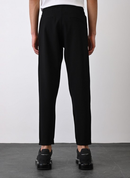 Dokuma Kumaş Likralı Jogger Pantolon – Siyah -  Boyfriend Fit