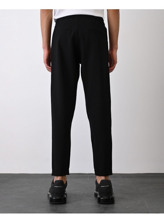 Dokuma Kumaş Likralı Jogger Pantolon – Siyah -  Boyfriend Fit