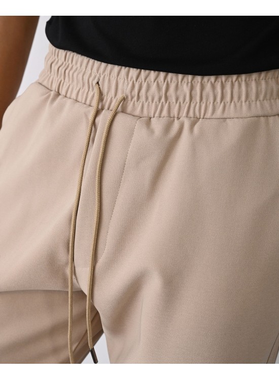 Dokuma Kumaş Likralı Jogger Pantolon – Bej-  Boyfriend Fit