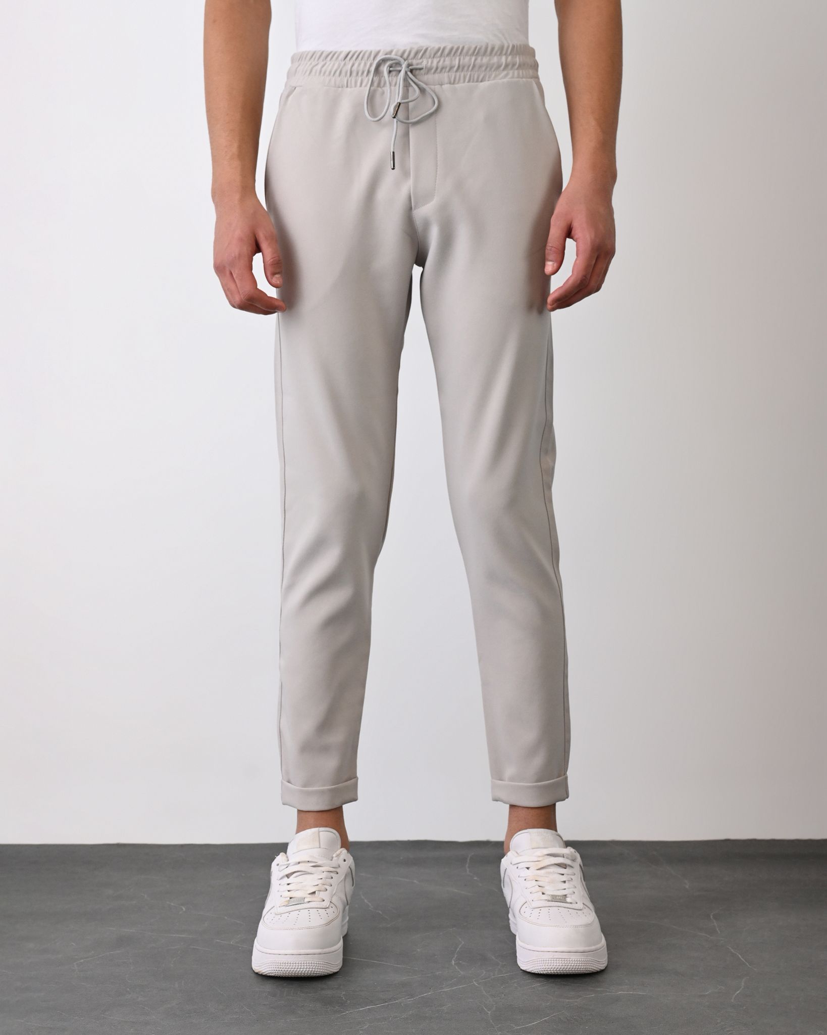 Dokuma Kumaş Likralı Jogger Pantolon – Gri -  Boyfriend Fit