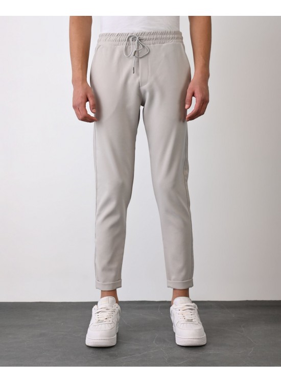 Dokuma Kumaş Likralı Jogger Pantolon – Gri -  Boyfriend Fit