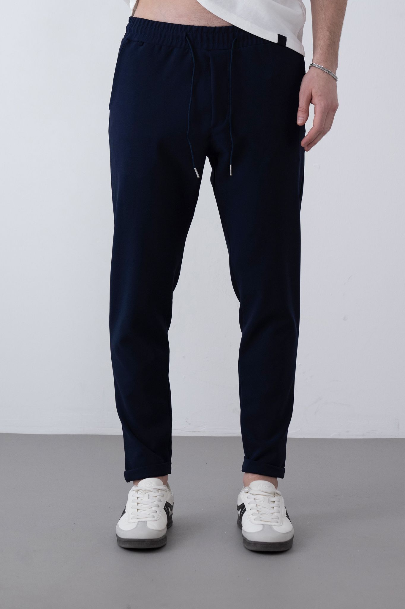 Dokuma Kumaş Likralı Jogger Pantolon – Lacivert -  Boyfriend Fit