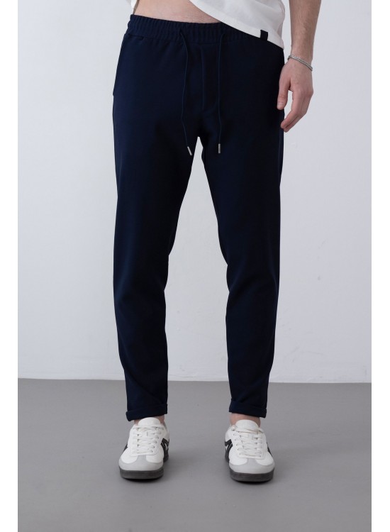 Dokuma Kumaş Likralı Jogger Pantolon – Lacivert -  Boyfriend Fit