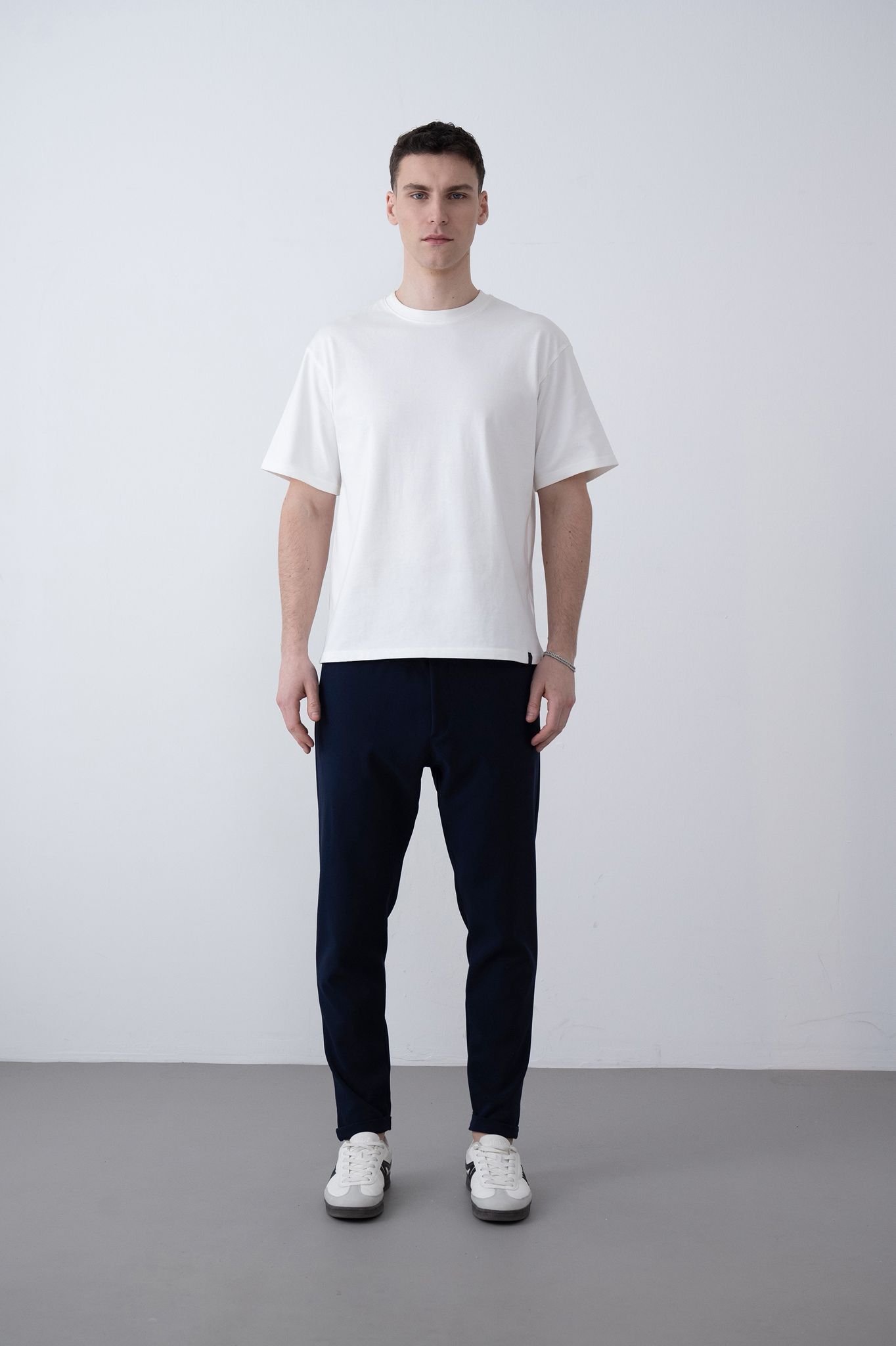 Dokuma Kumaş Likralı Jogger Pantolon – Lacivert -  Boyfriend Fit