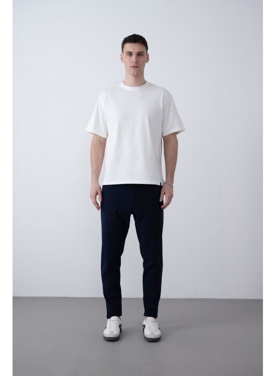 Dokuma Kumaş Likralı Jogger Pantolon – Lacivert -  Boyfriend Fit
