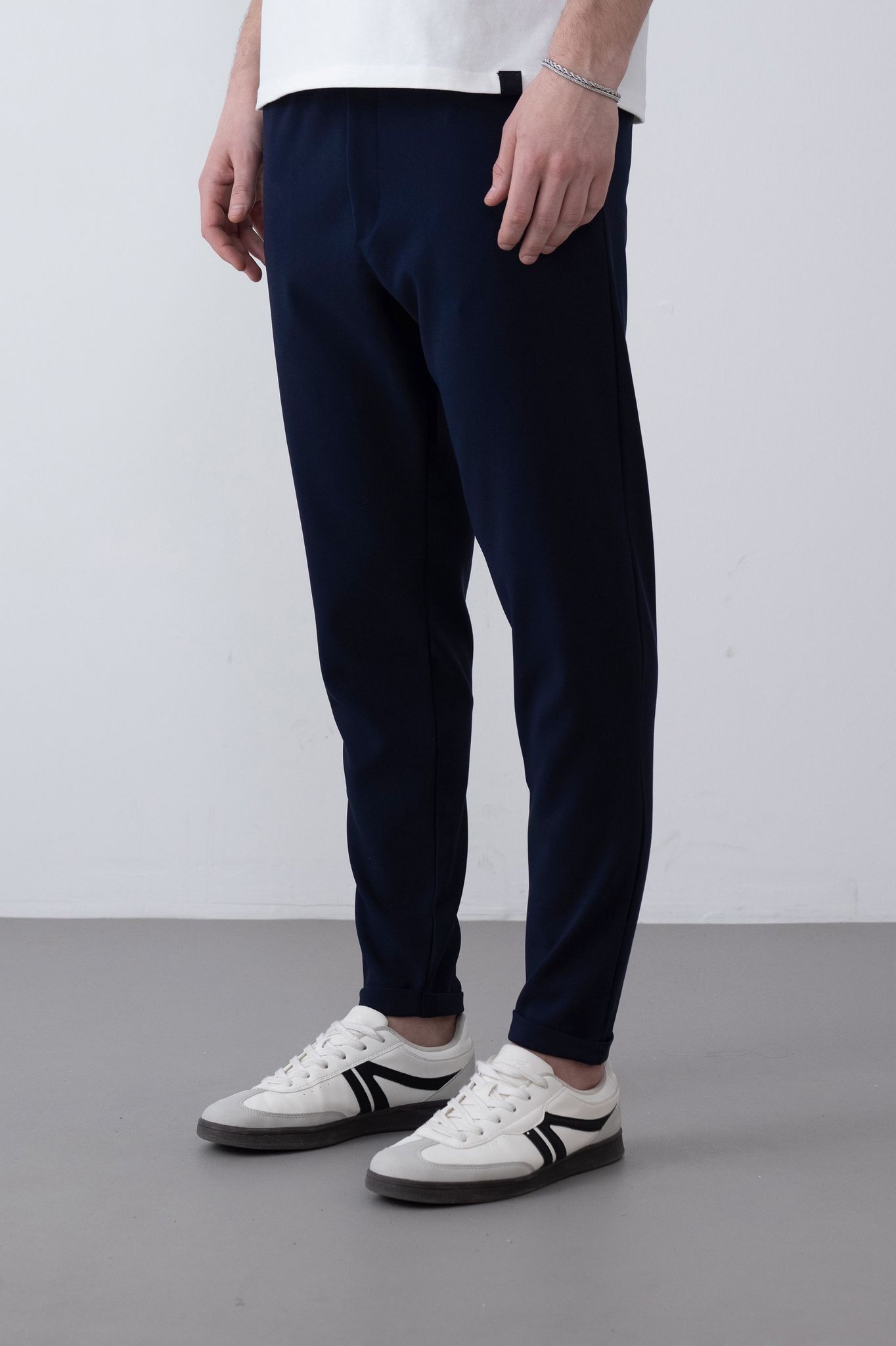 Dokuma Kumaş Likralı Jogger Pantolon – Lacivert -  Boyfriend Fit