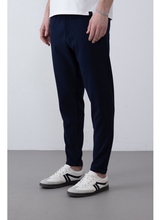 Dokuma Kumaş Likralı Jogger Pantolon – Lacivert -  Boyfriend Fit