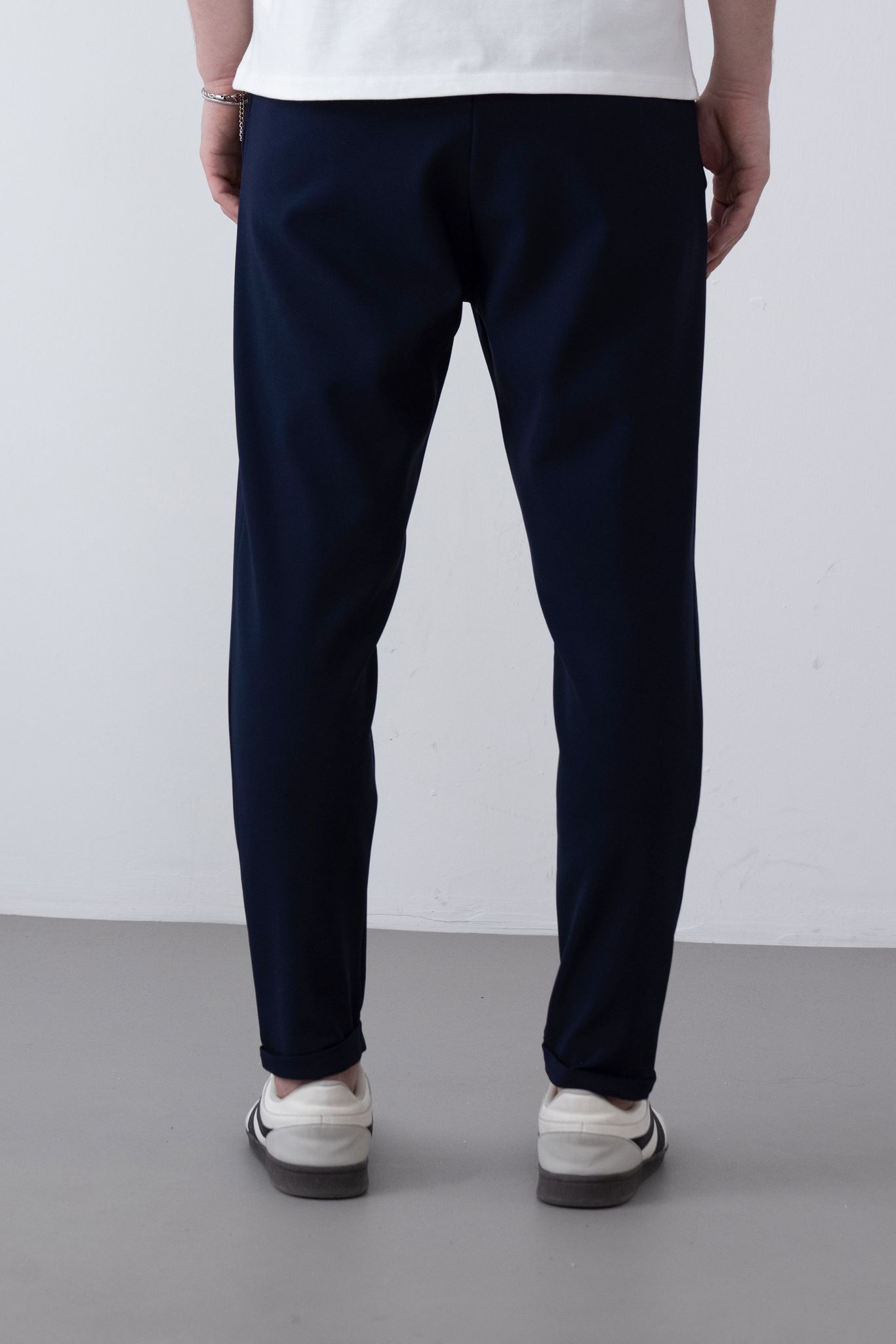 Dokuma Kumaş Likralı Jogger Pantolon – Lacivert -  Boyfriend Fit