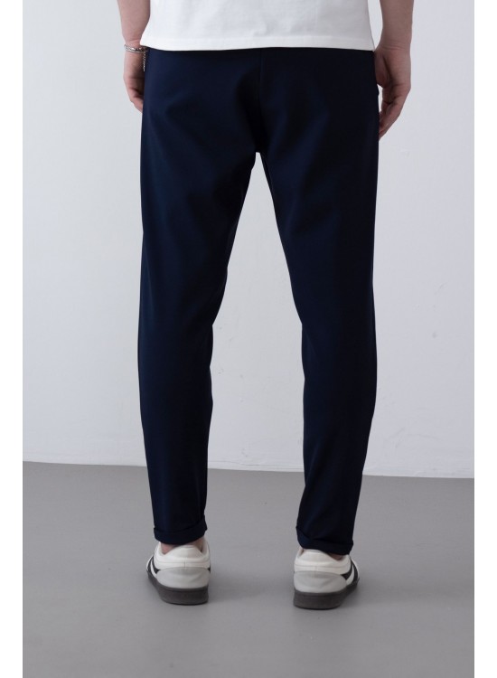 Dokuma Kumaş Likralı Jogger Pantolon – Lacivert -  Boyfriend Fit