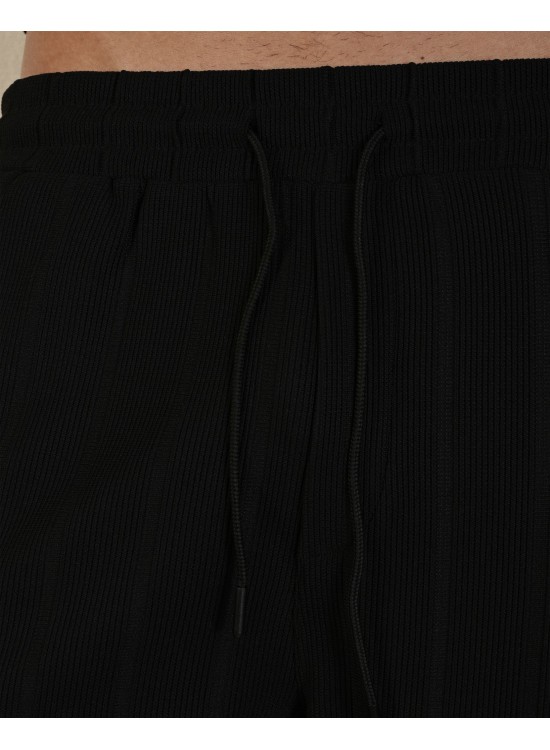 Desenli Dokuma Şort – Siyah - Oversize Fit