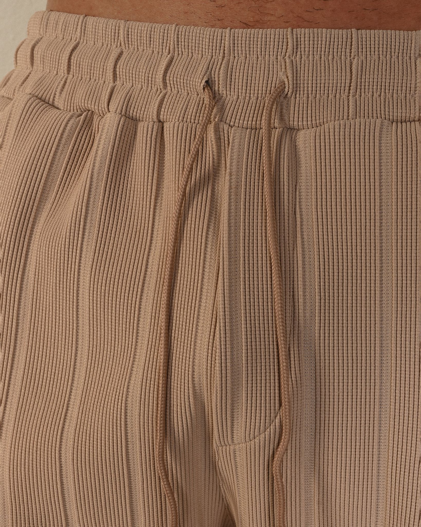 Desenli Dokuma Şort – Bej - Oversize Fit