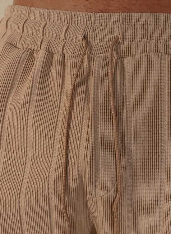 Desenli Dokuma Şort – Bej - Oversize Fit