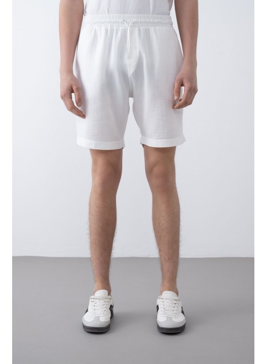 Keten Şort – Beyaz - Regular Fit