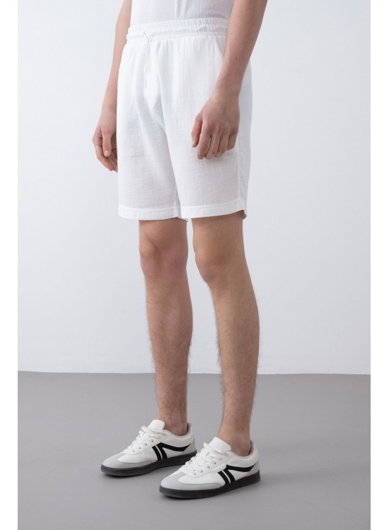 Keten Şort – Beyaz - Regular Fit