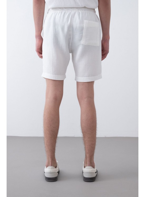 Keten Şort – Beyaz - Regular Fit
