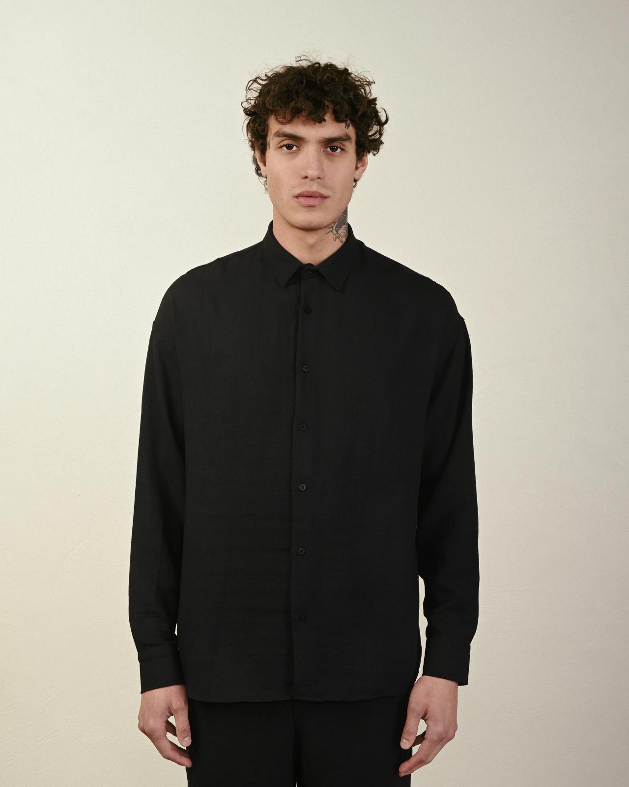 Keten Gömlek – Siyah - Oversize Fit