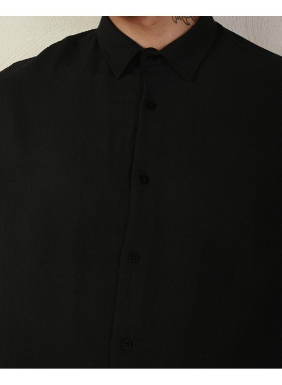 Keten Gömlek – Siyah - Oversize Fit