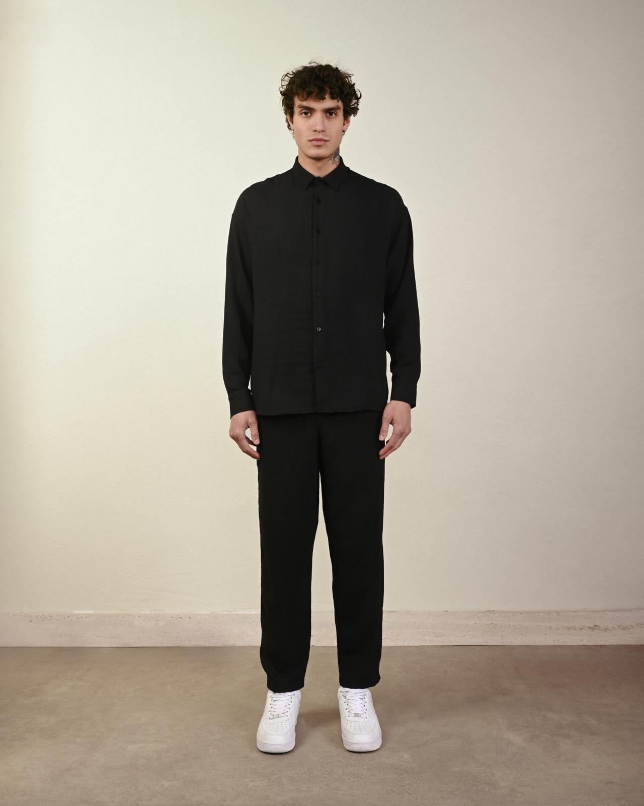 Keten Gömlek – Siyah - Oversize Fit
