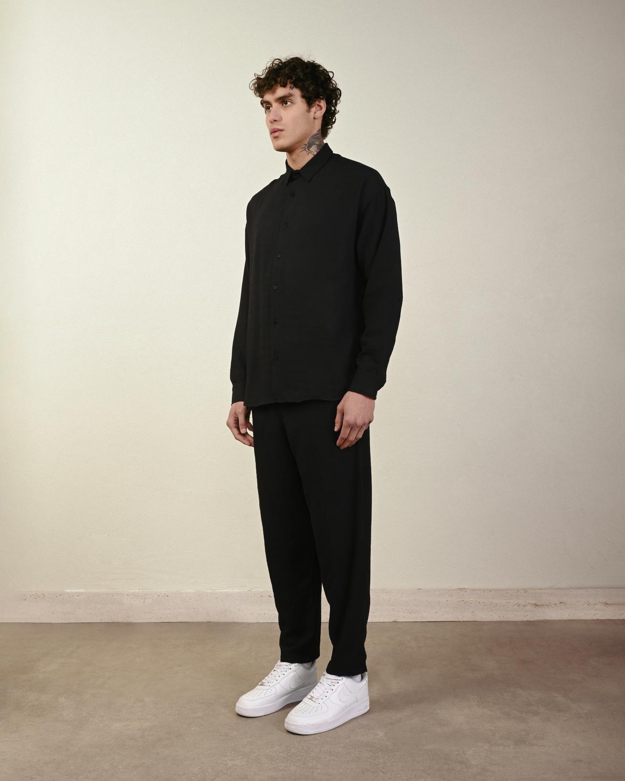 Keten Gömlek – Siyah - Oversize Fit