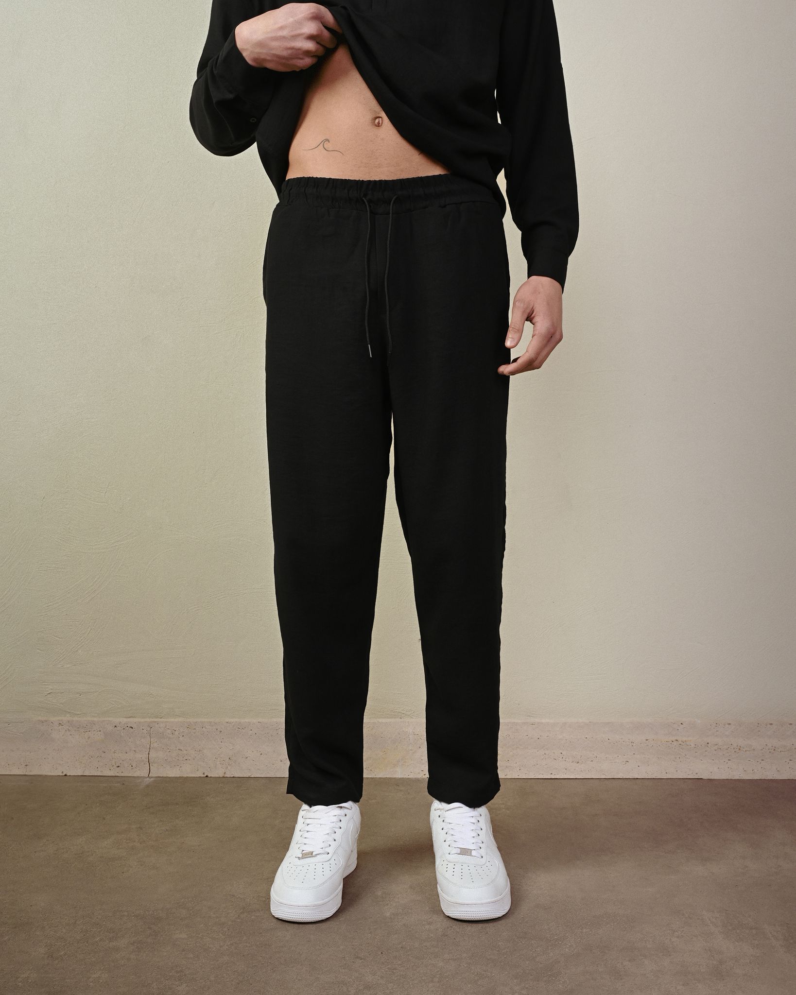 Keten Jogger Pantolon – Siyah - Boyfriend Fit