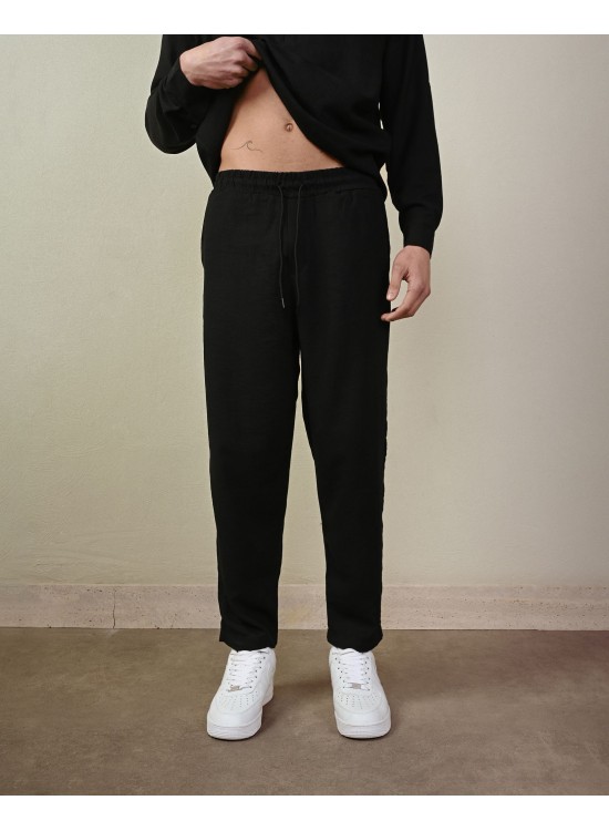 Keten Jogger Pantolon – Siyah - Boyfriend Fit