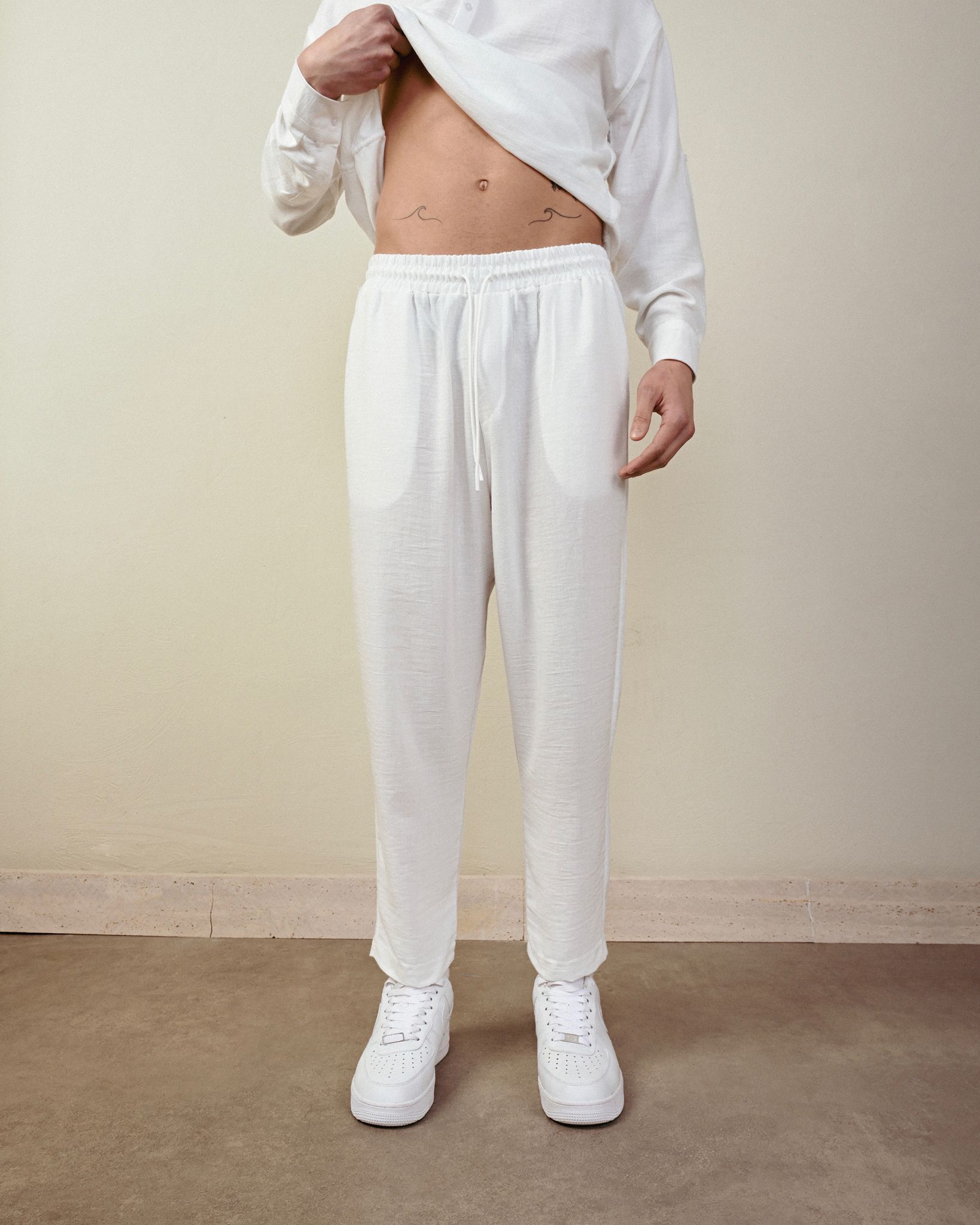 Keten Jogger Pantolon – Beyaz - Boyfriend Fit