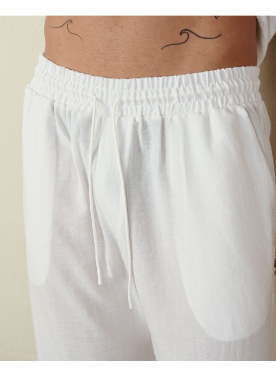 Keten Jogger Pantolon – Beyaz - Boyfriend Fit