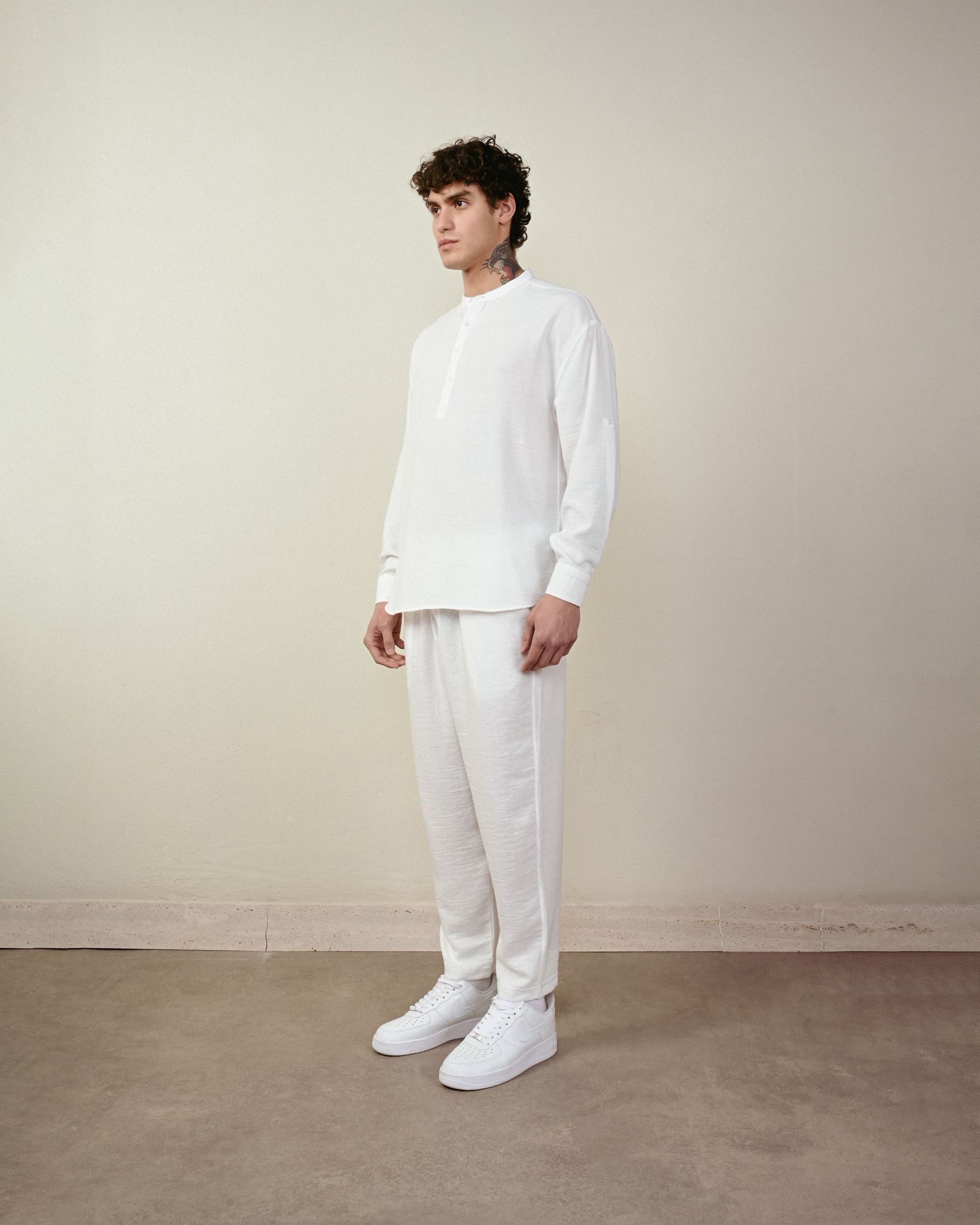 Keten Jogger Pantolon – Beyaz - Boyfriend Fit