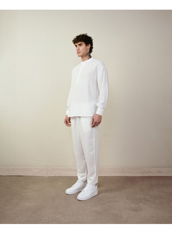 Keten Jogger Pantolon – Beyaz - Boyfriend Fit