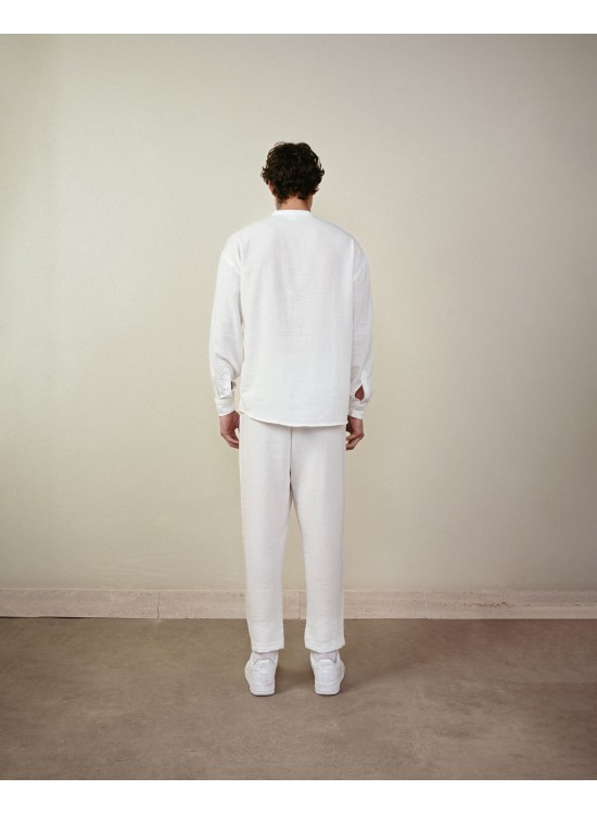 Keten Jogger Pantolon – Beyaz - Boyfriend Fit