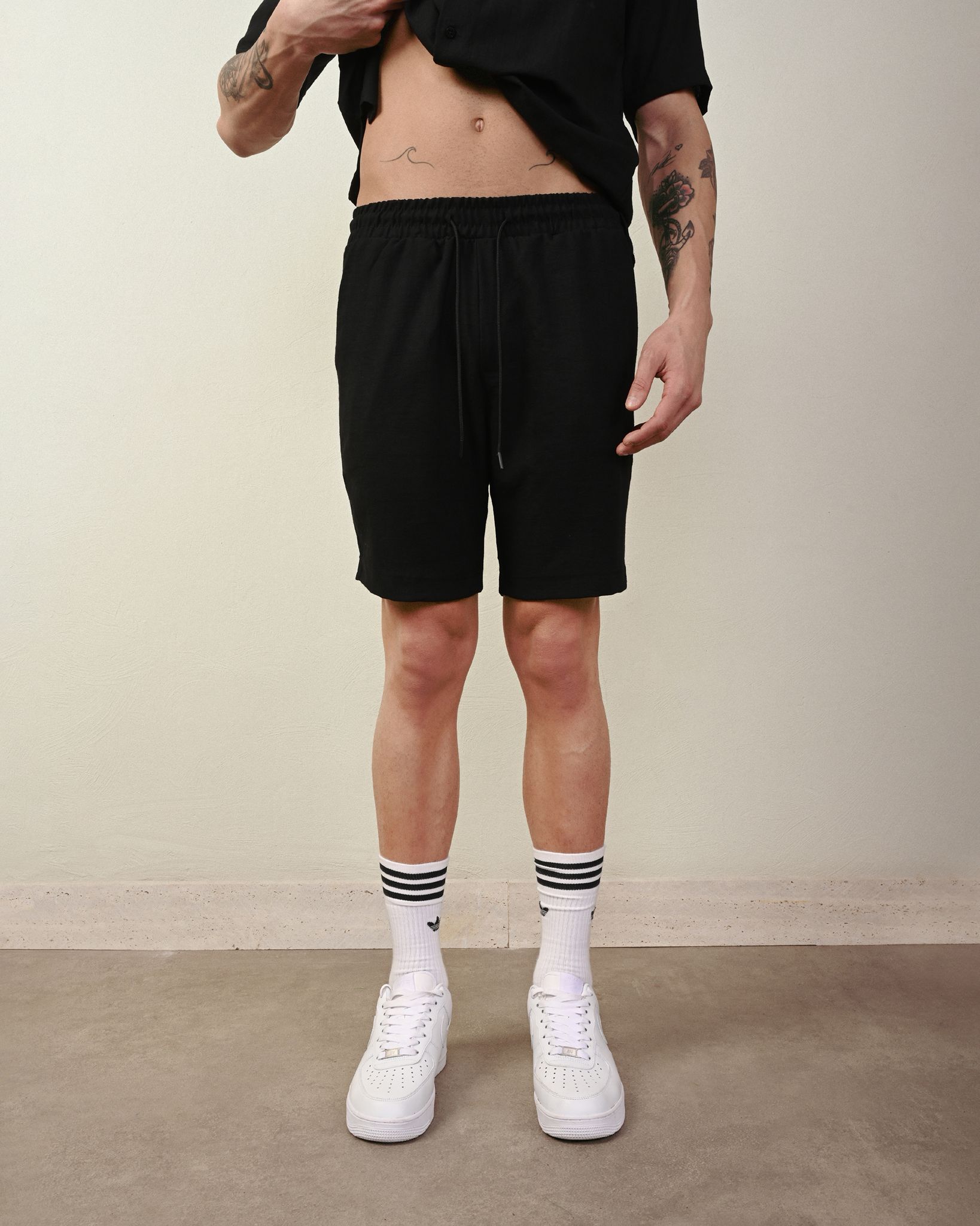 Keten Rahat Kalıp Şort – Siyah - Regular Fit