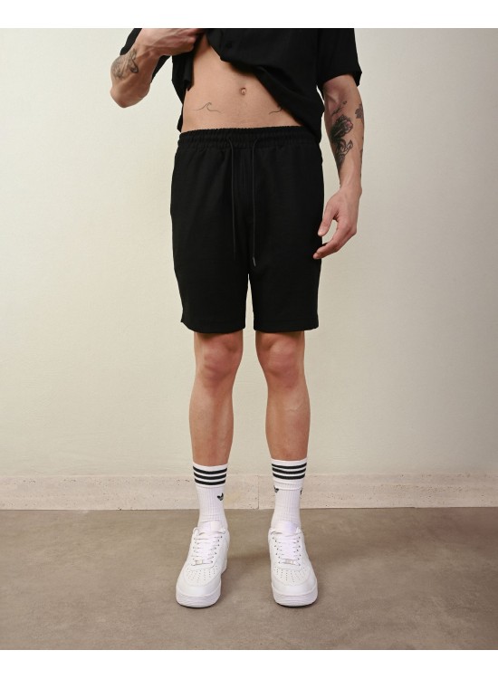 Keten Rahat Kalıp Şort – Siyah - Regular Fit