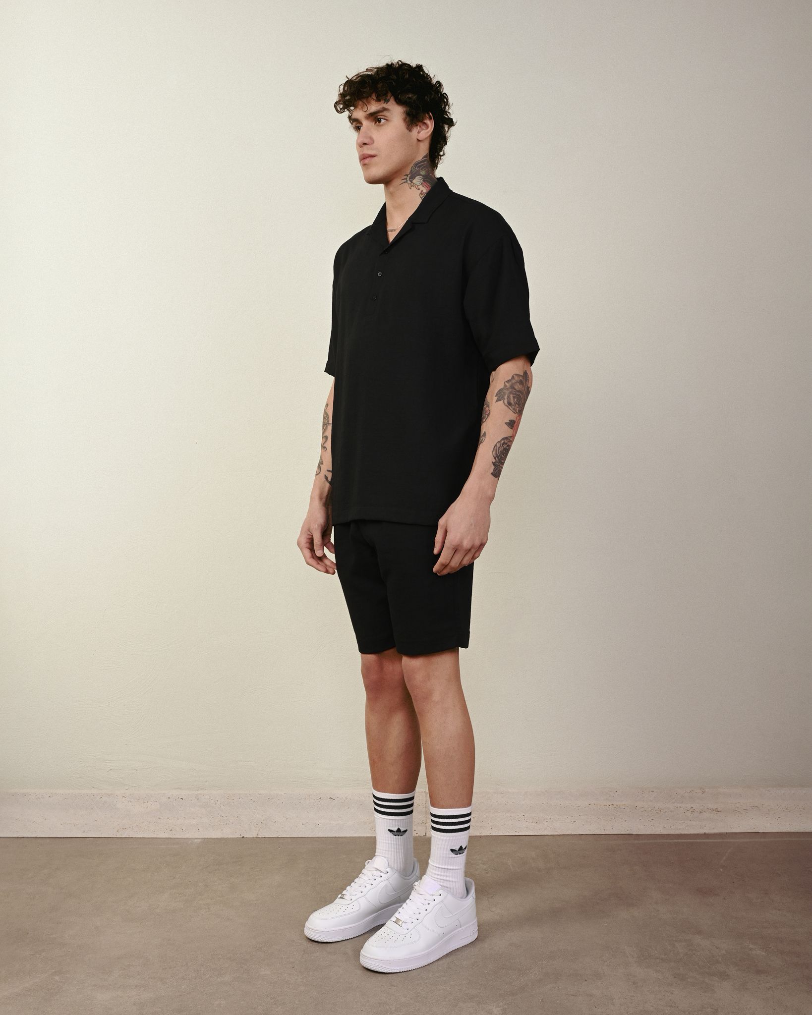 Keten Rahat Kalıp Şort – Siyah - Regular Fit