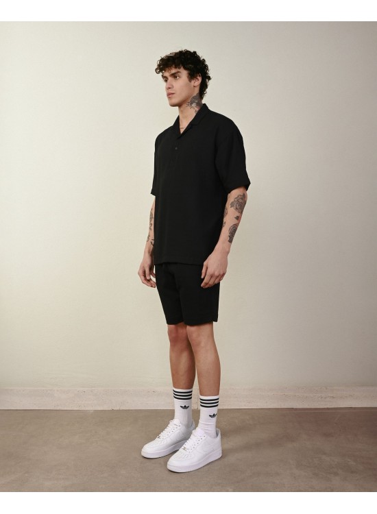 Keten Rahat Kalıp Şort – Siyah - Regular Fit