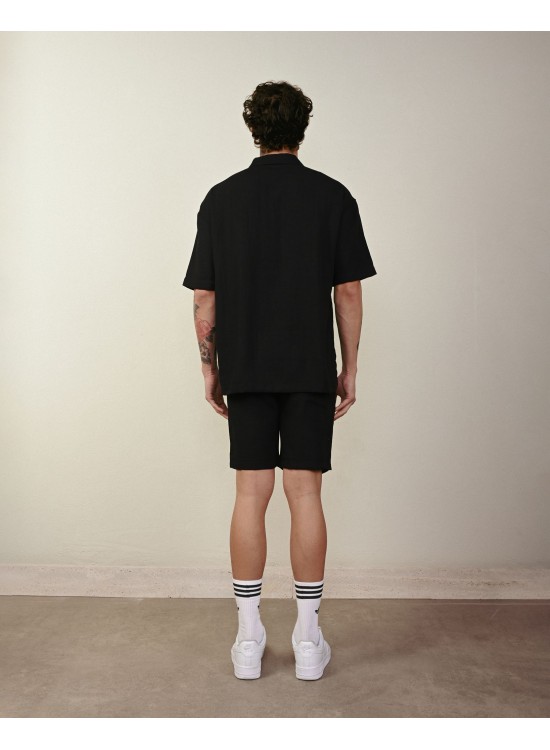 Keten Rahat Kalıp Şort – Siyah - Regular Fit