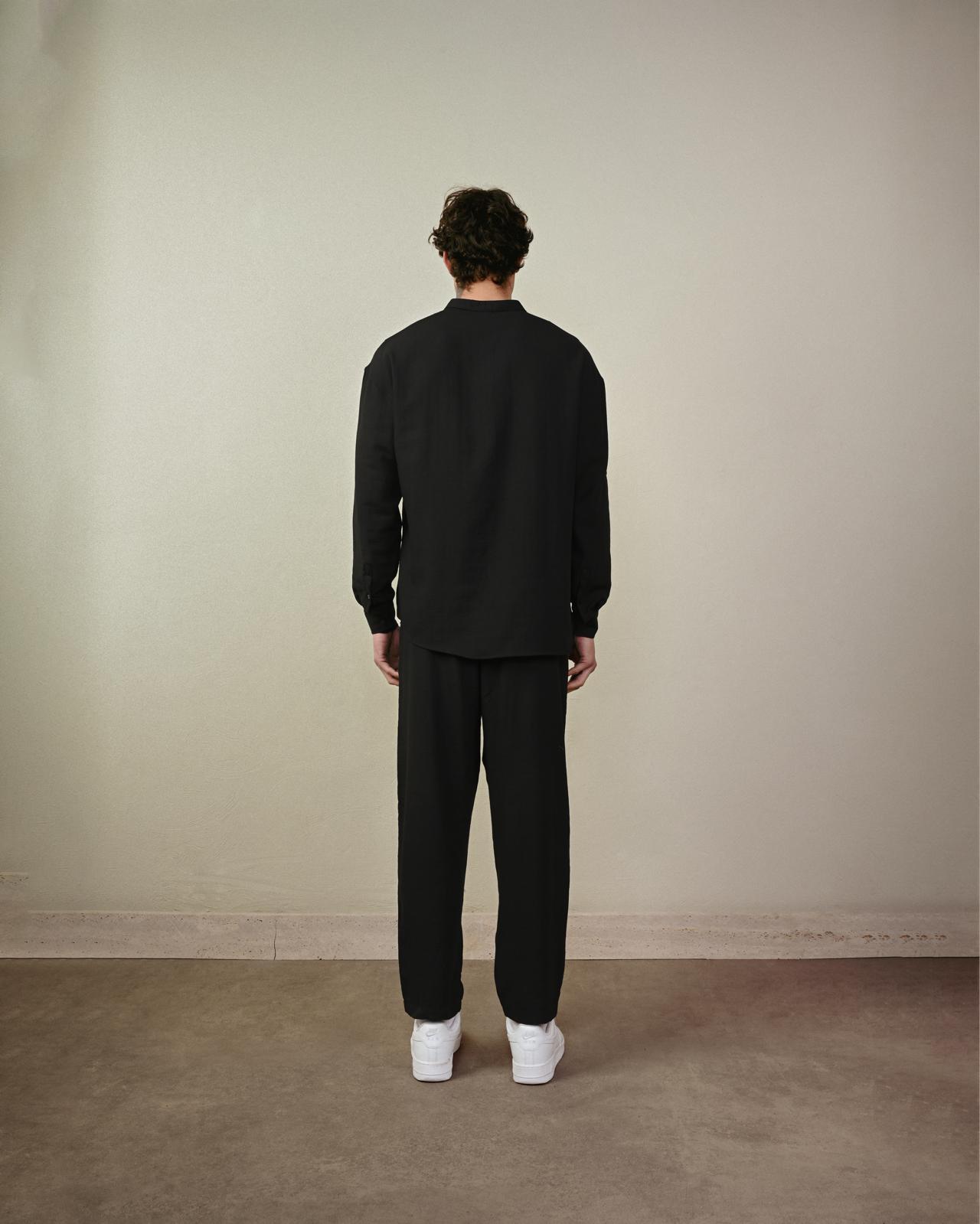 Hakim Yaka Keten Gömlek – Siyah - Regular Fit