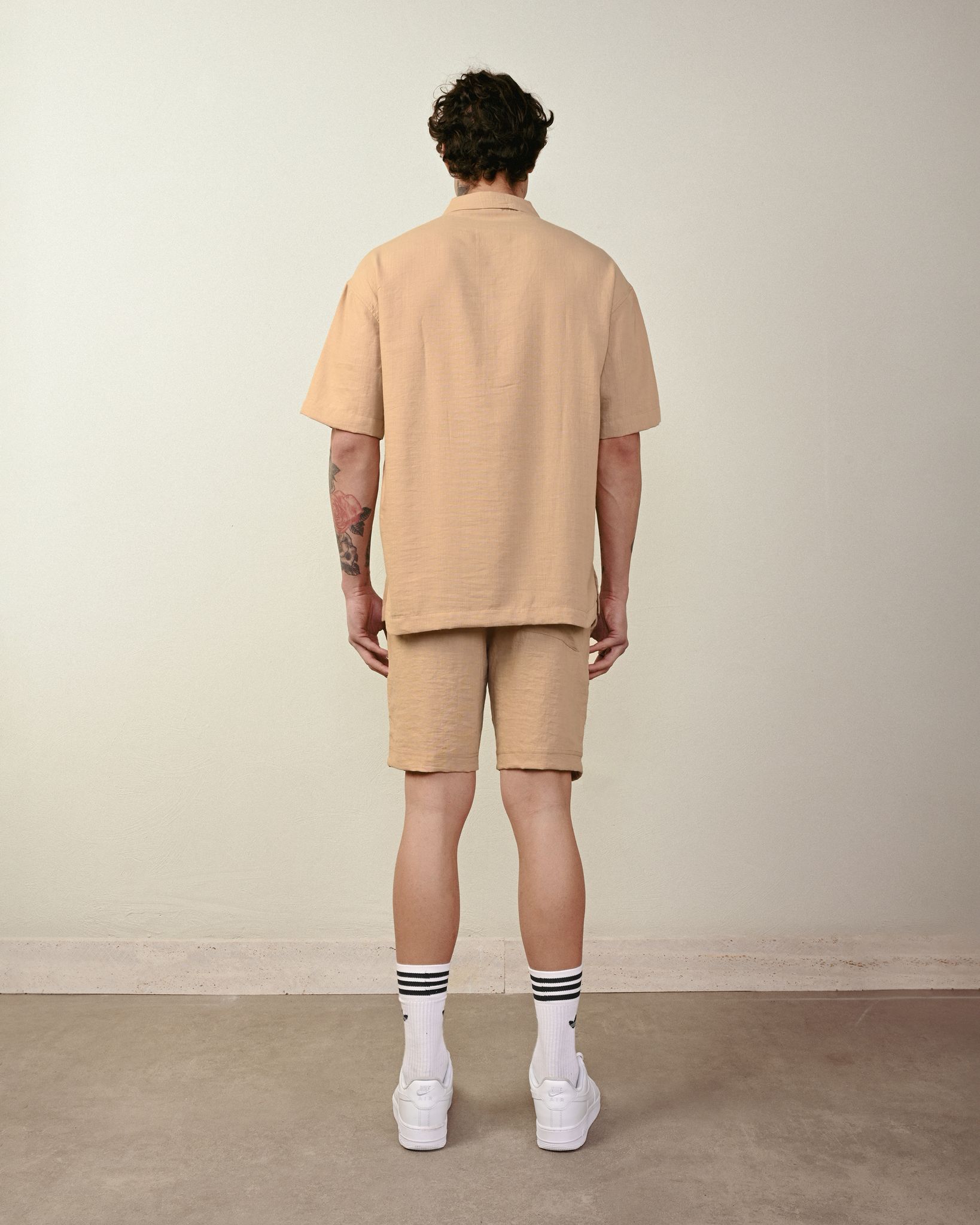 Yarım Düğme Gömlek – Vizon - Oversize Fit