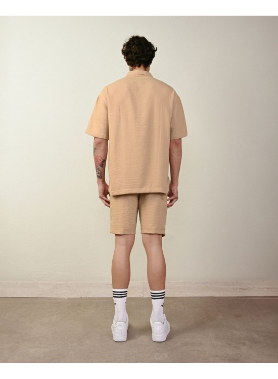 Yarım Düğme Gömlek – Vizon - Oversize Fit