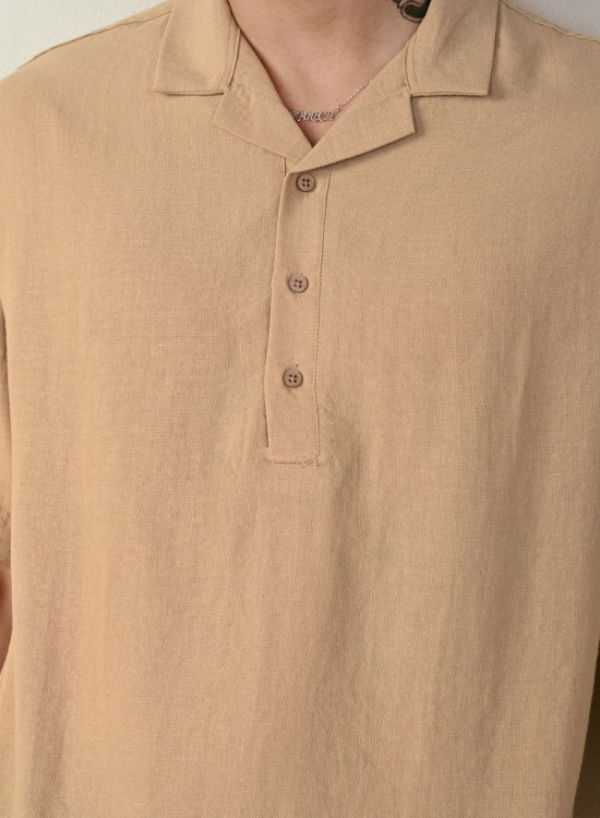 Yarım Düğme Gömlek – Vizon - Oversize Fit