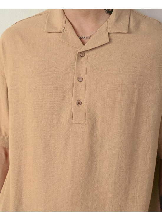 Yarım Düğme Gömlek – Vizon - Oversize Fit