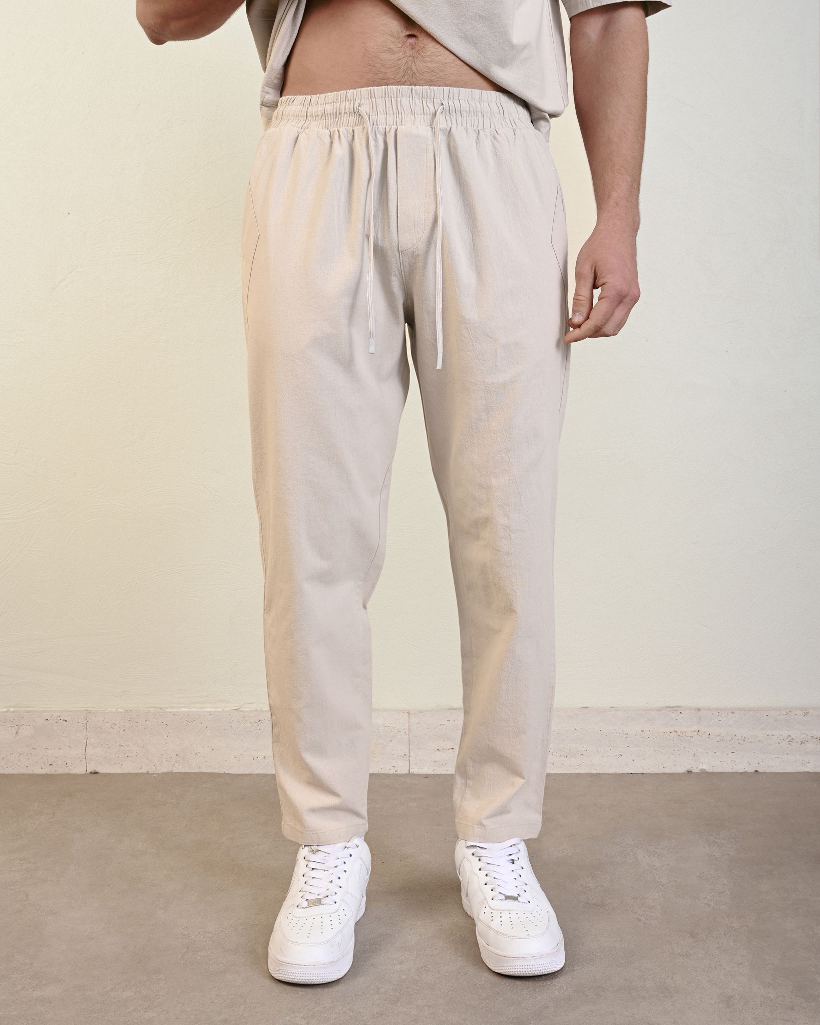 Gabardin Jogger Pantolon – Taş - Boyfriend Fit